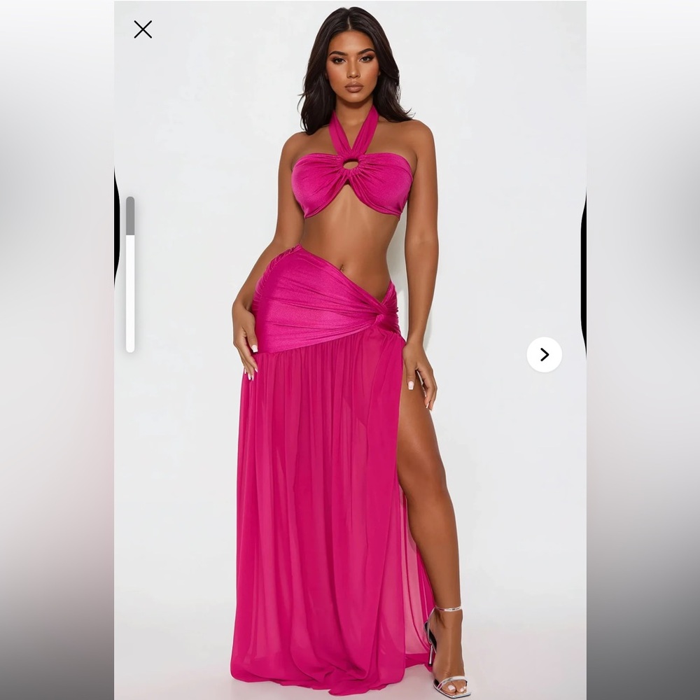 Fashion Nova Pink Maxi Wrap Skirt with Ruched Slit + Top